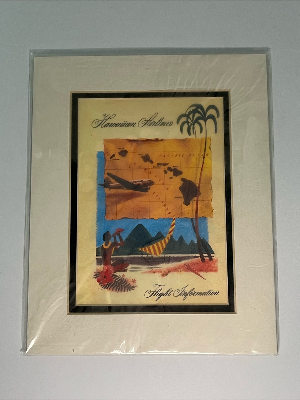 Hawaiian Airlines Vintage Style Print - Cream Mat with Tropical Colors